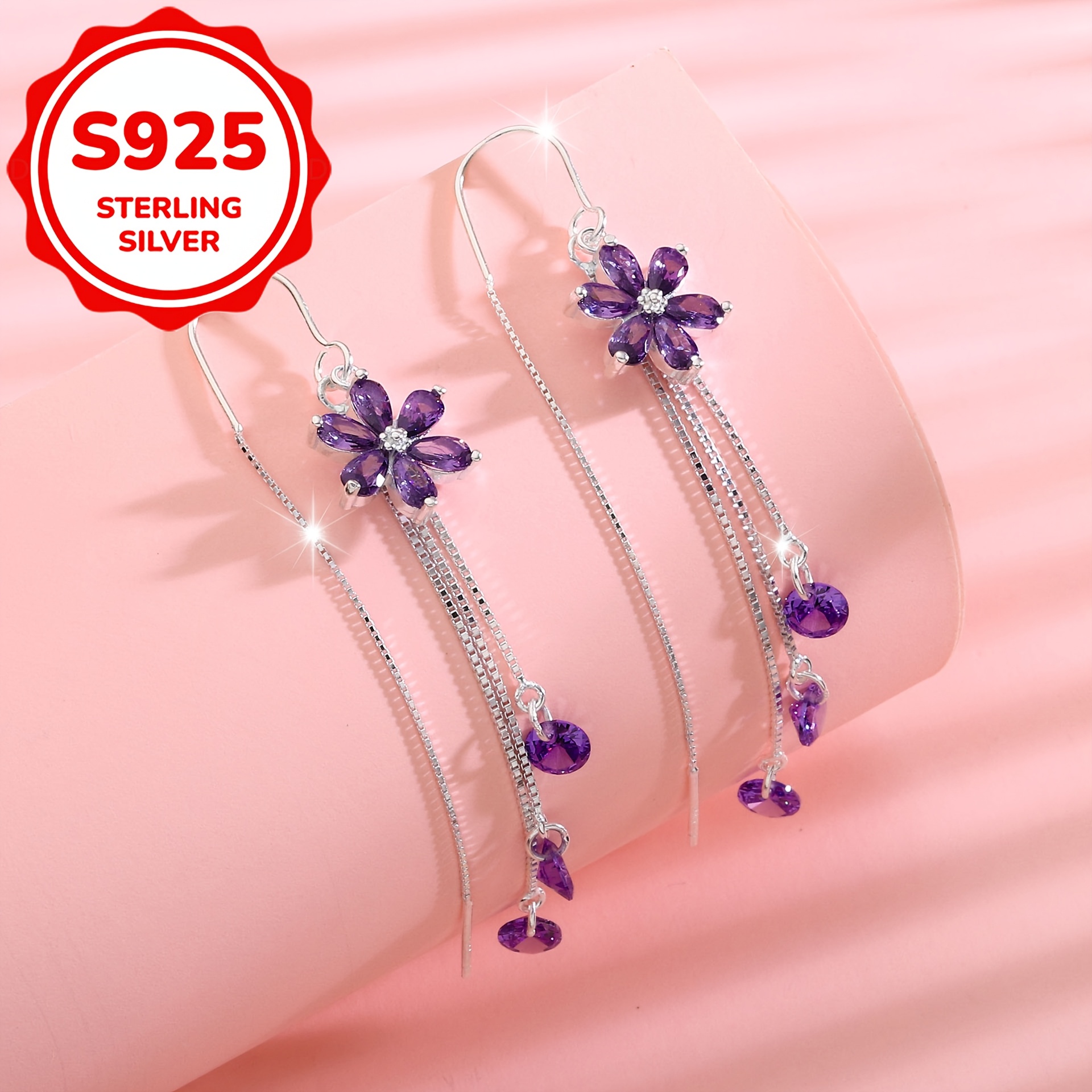 2pcs Women's Fashion Stud Earrings, S925 Silver Flower Tassel
